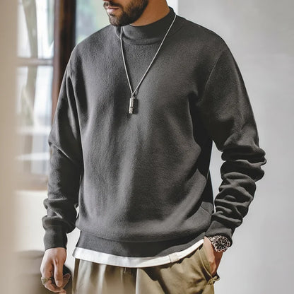 Herren Mock-Neck Pullover Uni-Farben Strickpullover Basic