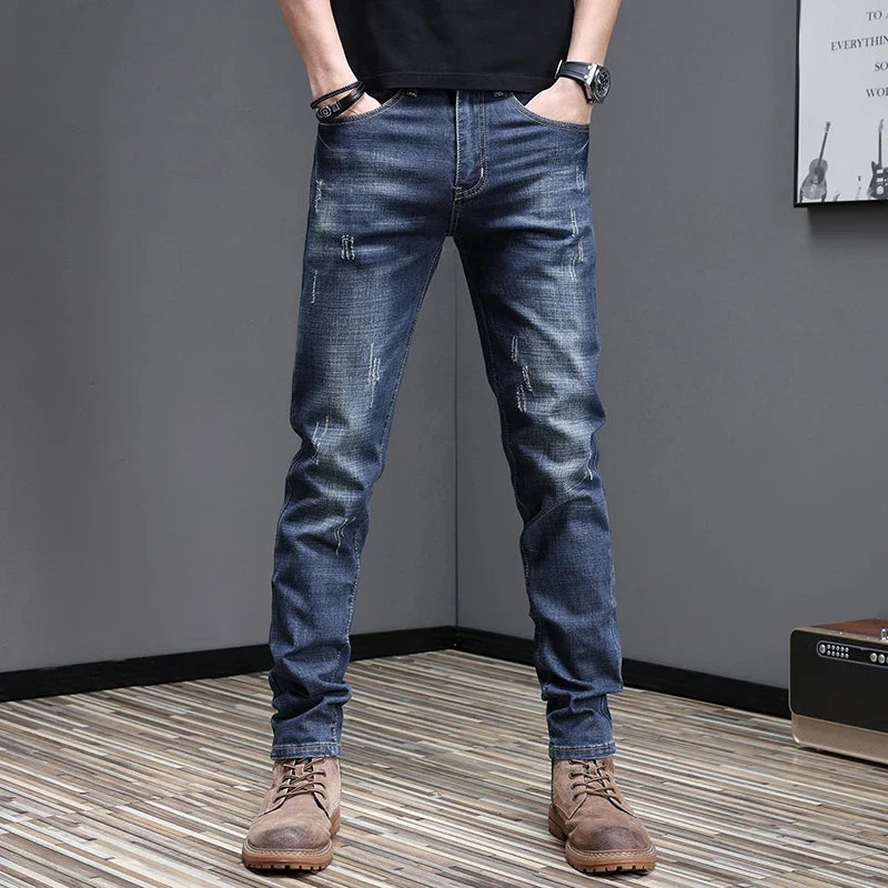 Herren Jeans Hose Used-Look Denim mit geradem Bein
