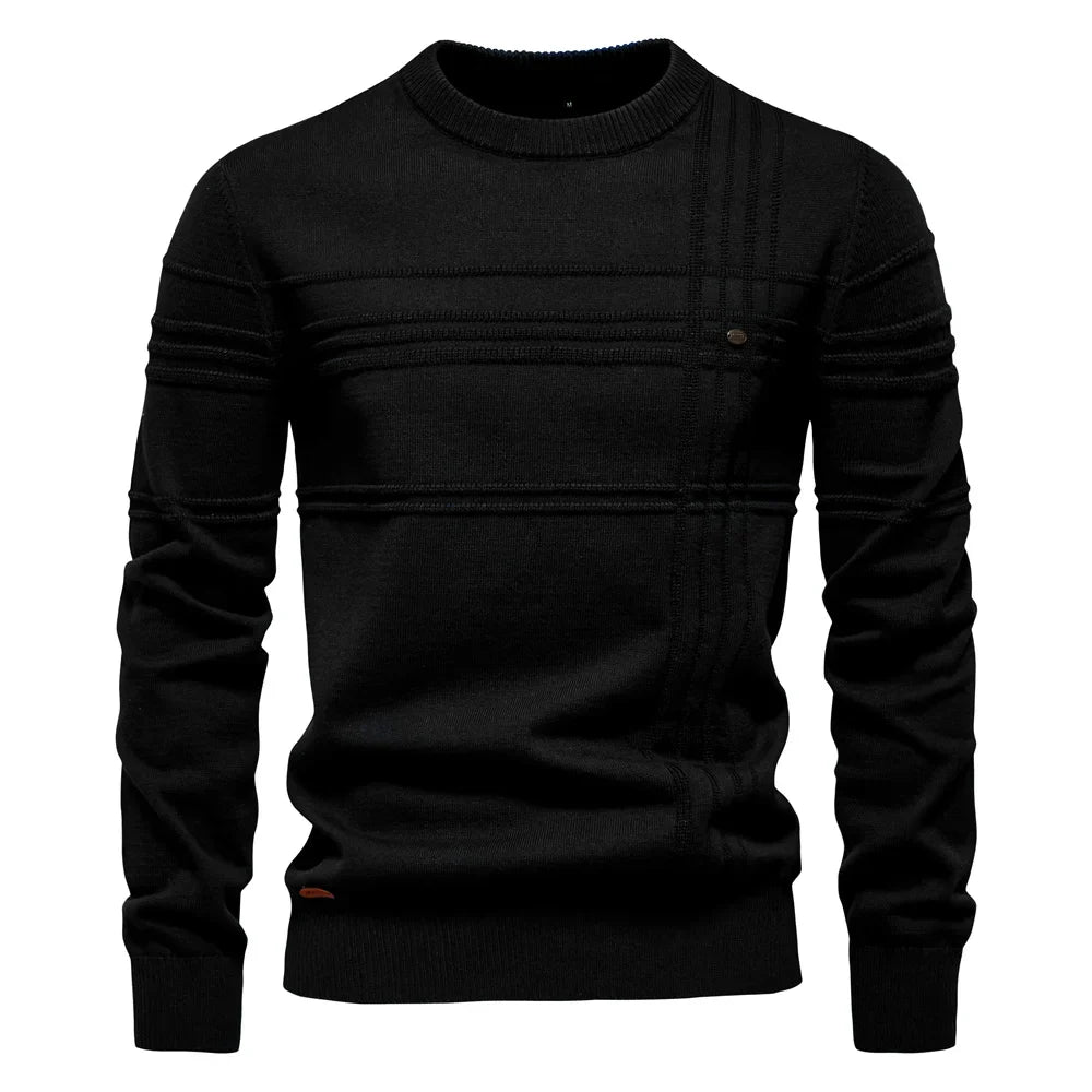 Herren Rundhals Pullover mit Strukturmuster und Knopfdetail