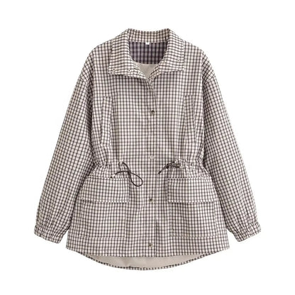 Damen Jacke kariert Tunnelzug beige