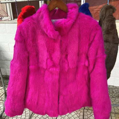 Damen Kurzmantel aus Kunstfell mit Stehkragen luxuriöse Winterjacke