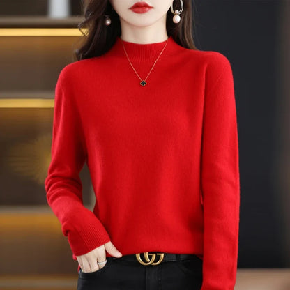Damen Pullover Stehkragen Langarm Feinstrick Basic