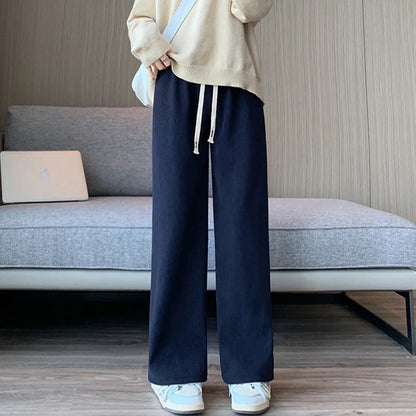 Damen Weite Hose mit Kordelzug Gerippt Hohe Taille Freizeithose