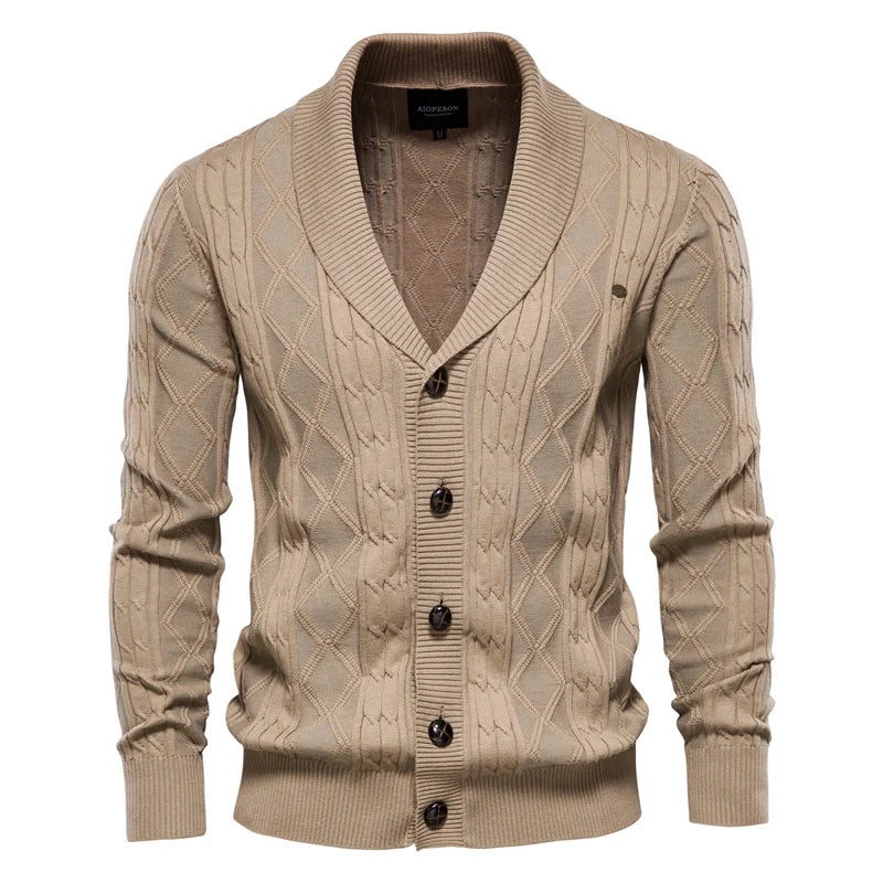 Herren Strickjacke Cardigan mit Schalkragen & Rautenmuster