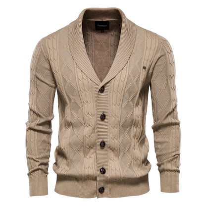 Herren Strickjacke Cardigan mit Schalkragen & Rautenmuster
