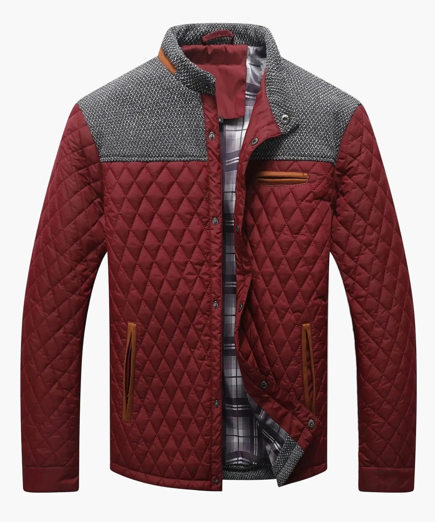 Herren Steppjacke Casual Bomberjacke mit Karofutter – Modische Übergangsjacke für Alltag und Freizeit