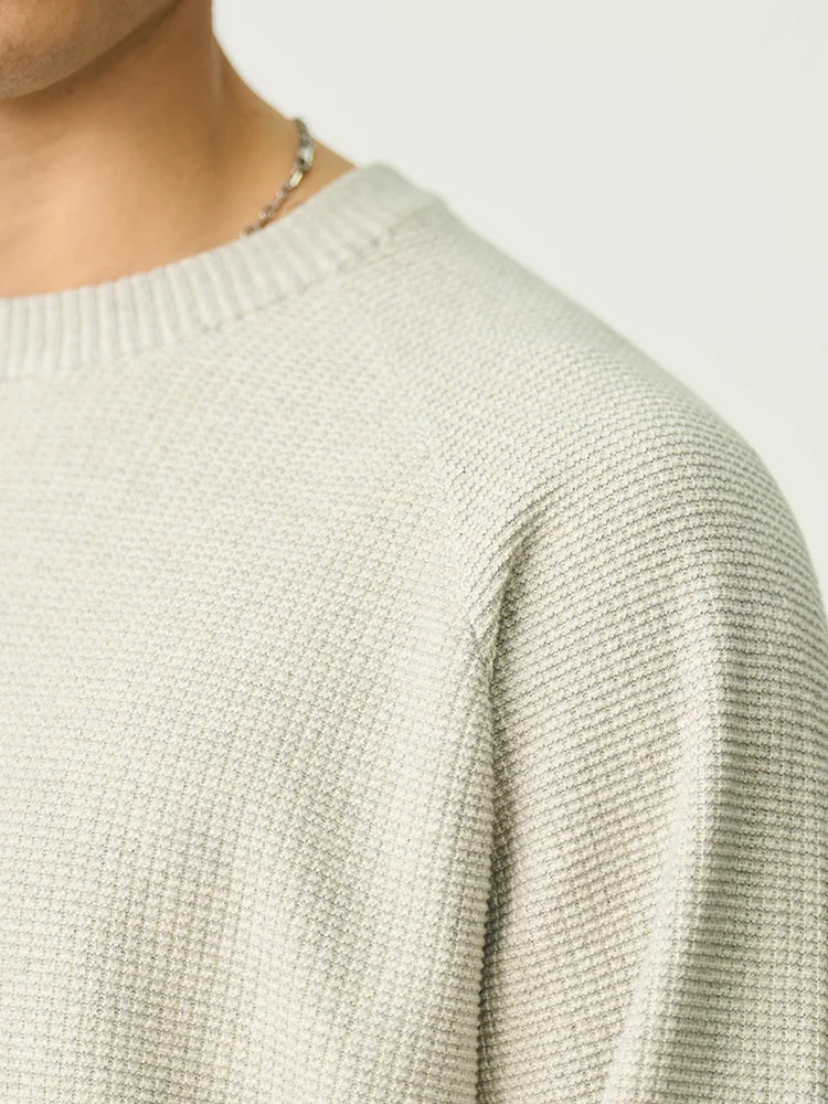 Gerippter Pullover für Herren, Rundhals, Langarm, Blau