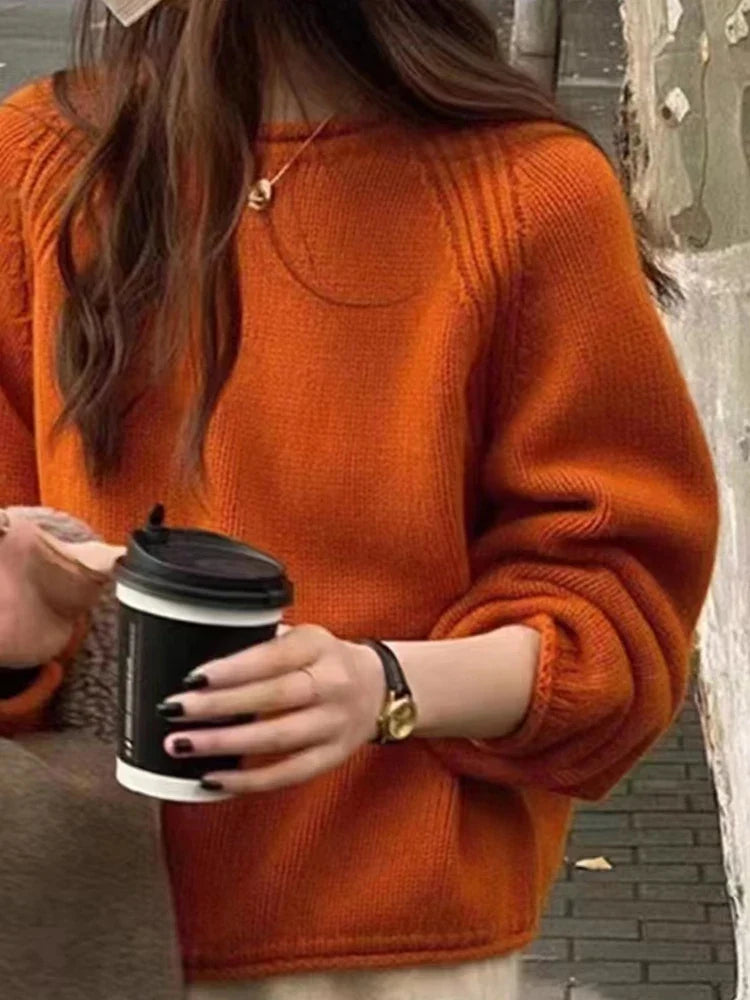 Damen Strickpullover Rundhals Oversize Raglanärmel