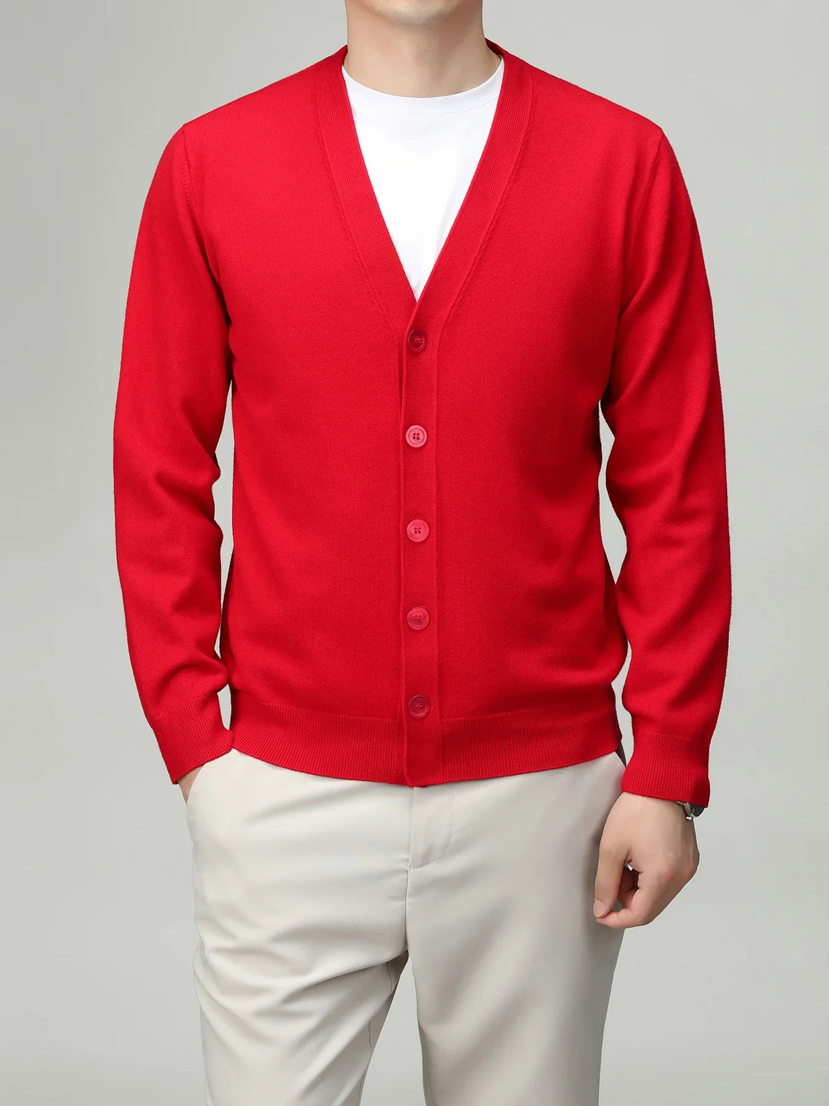 Herren Strickjacke V-Ausschnitt Knopfleiste