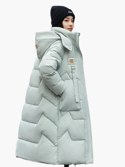 Damen Winter Daunenmantel Lang mit Kapuze, Modisch & Warm, Perfekt für kalte Tage