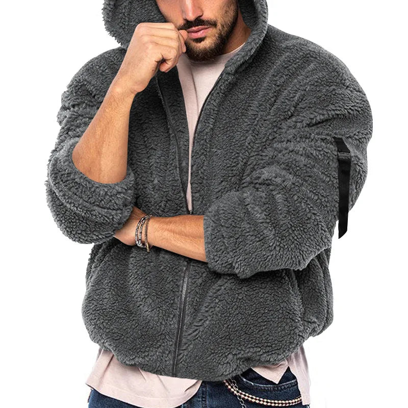 Herren Hoodie Teddyfleece Jacke mit Reißverschluss Kapuze