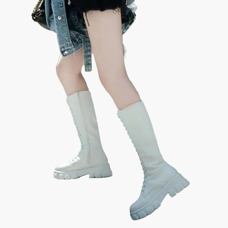 Damen Kniehohe Schnürstiefel mit Plateau – Trendige Chunky Boots für Alltag und Streetstyle