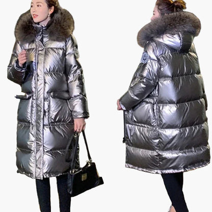 Damen Winter Daunenmantel mit Kapuze und Fellkragen – Eleganter, warmer Steppmantel für Alltag & Outdoor