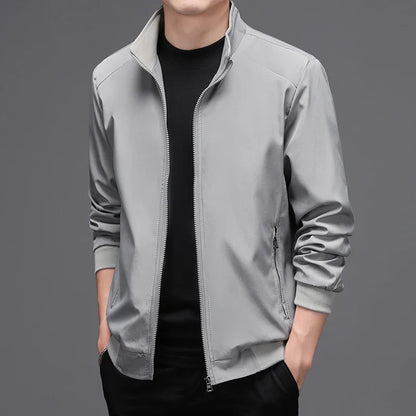 Herren Jacke Stehkragen Bomber Stil Freizeit Schwarz