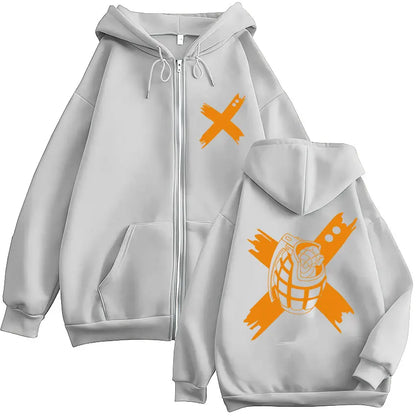 Unisex Reißverschluss Hoodie mit Kordelzug und Motivdruck – Verschiedene Designs