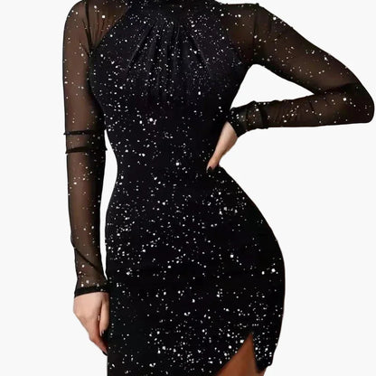 Damen Partykleid mit Glitzer-Effekt und Mesh-Ärmeln – Elegantes figurbetontes Minikleid für festliche Anlässe