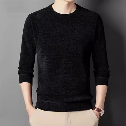 Herren Winter Pullover Rundhals Langarm Uni Farbe Warm gefüttert