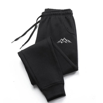 Unisex Jogginghose mit Bergmotiv, elastischer Bund, Kordelzug, Bündchen