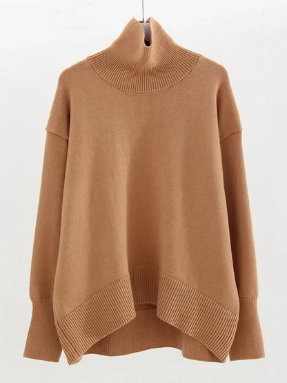 Damen Rollkragenpullover Oversize Strickpullover Lange Ärmel