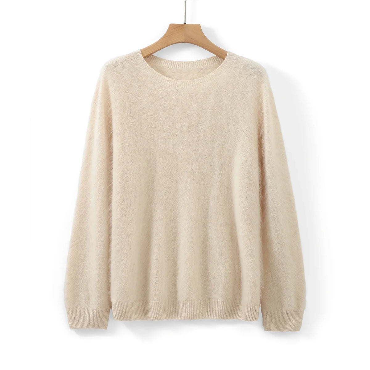 Damen Pullover flauschig weich Rundhalsausschnitt Langarm Strickpullover