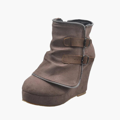 Damen Keilabsatz Stiefeletten mit Schnallen – Modische Boots für Herbst und Winter