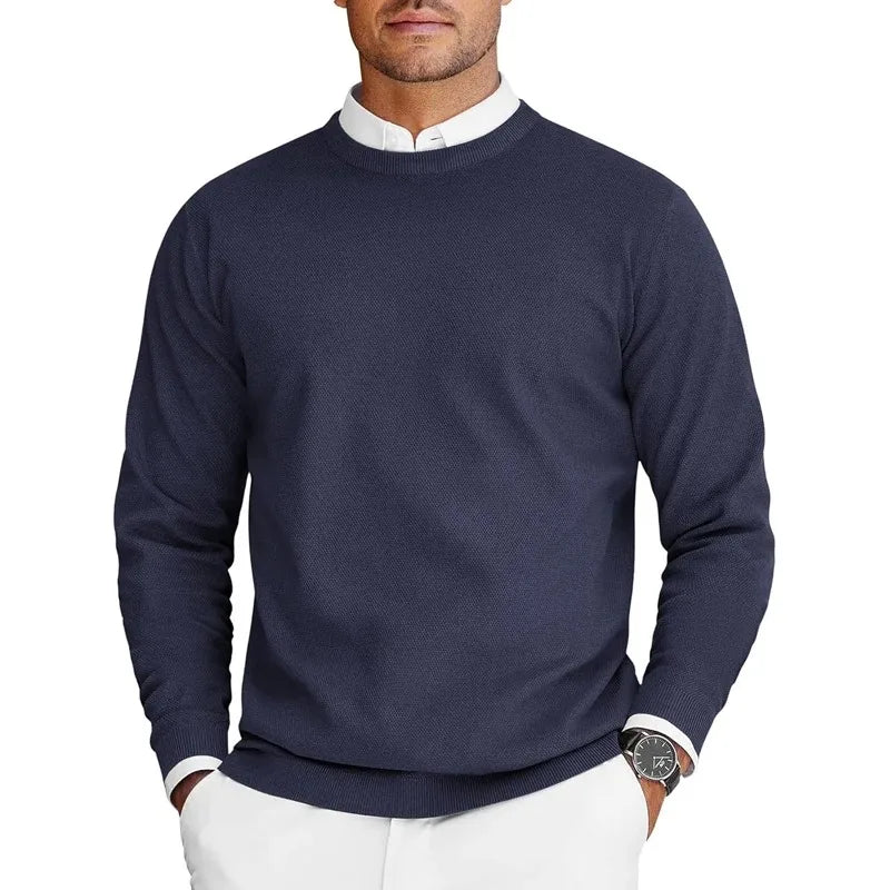 Herren Rundhals Pullover Langarm Feinstrick