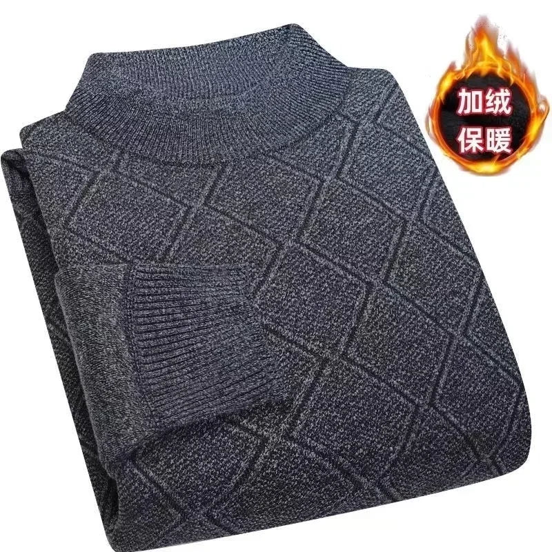 Herren Mock-Neck Pullover Winter Warmer Strickpullover Rautenmuster