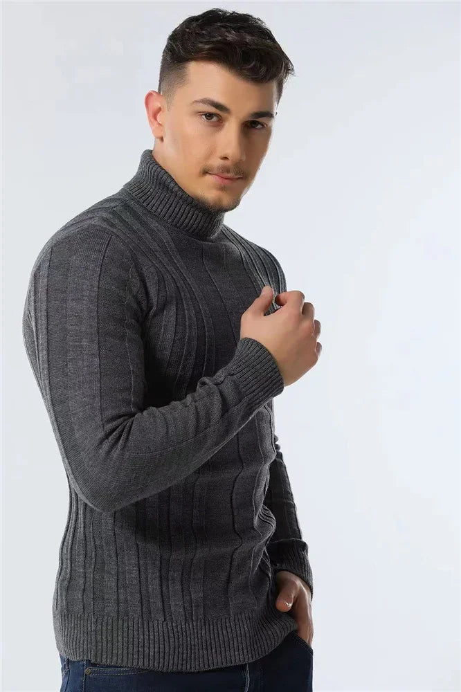 Herren Rollkragenpullover mit Rippstruktur – Eng anliegender Strickpullover
