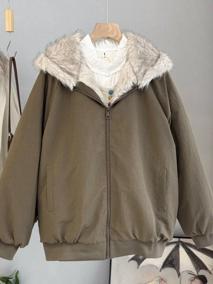 Damen Bomberjacke mit Kapuze und Kunstfellbesatz