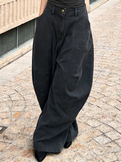 Weite Damen Hose Schwarz mit hohem Bund Ballon-Schnitt