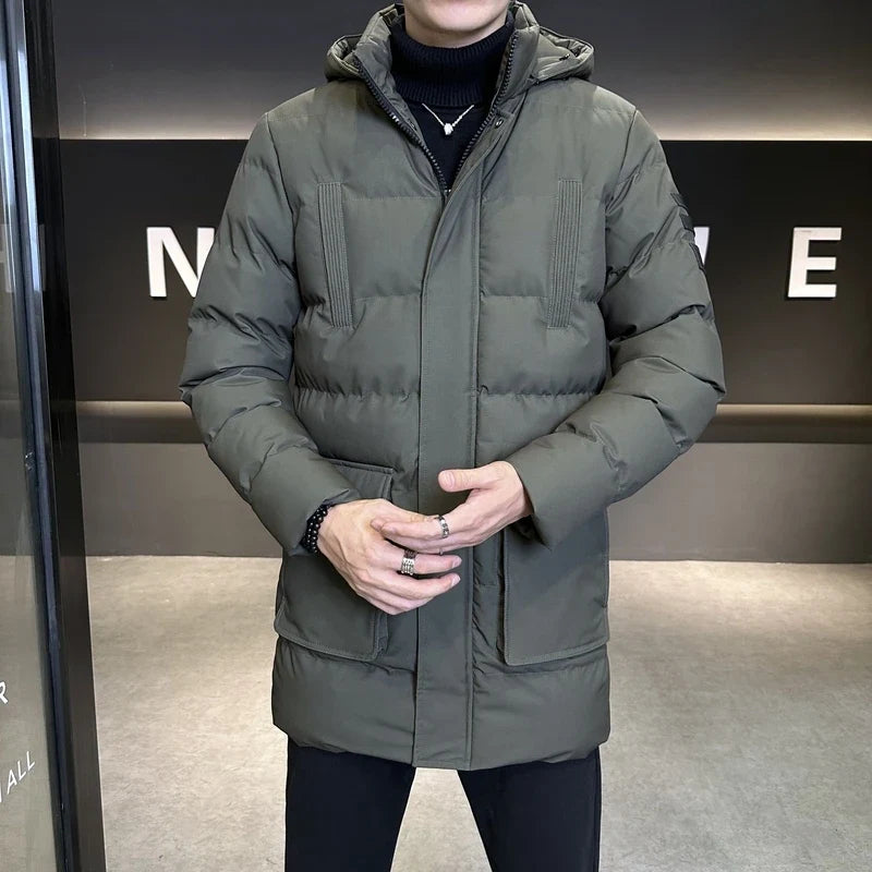 Herren Steppjacke lang gefüttert mit Kapuze Winter Parka