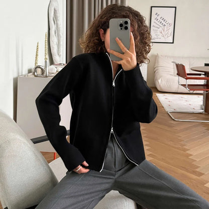 Damen Full-Zip Strickjacke Stehkragen