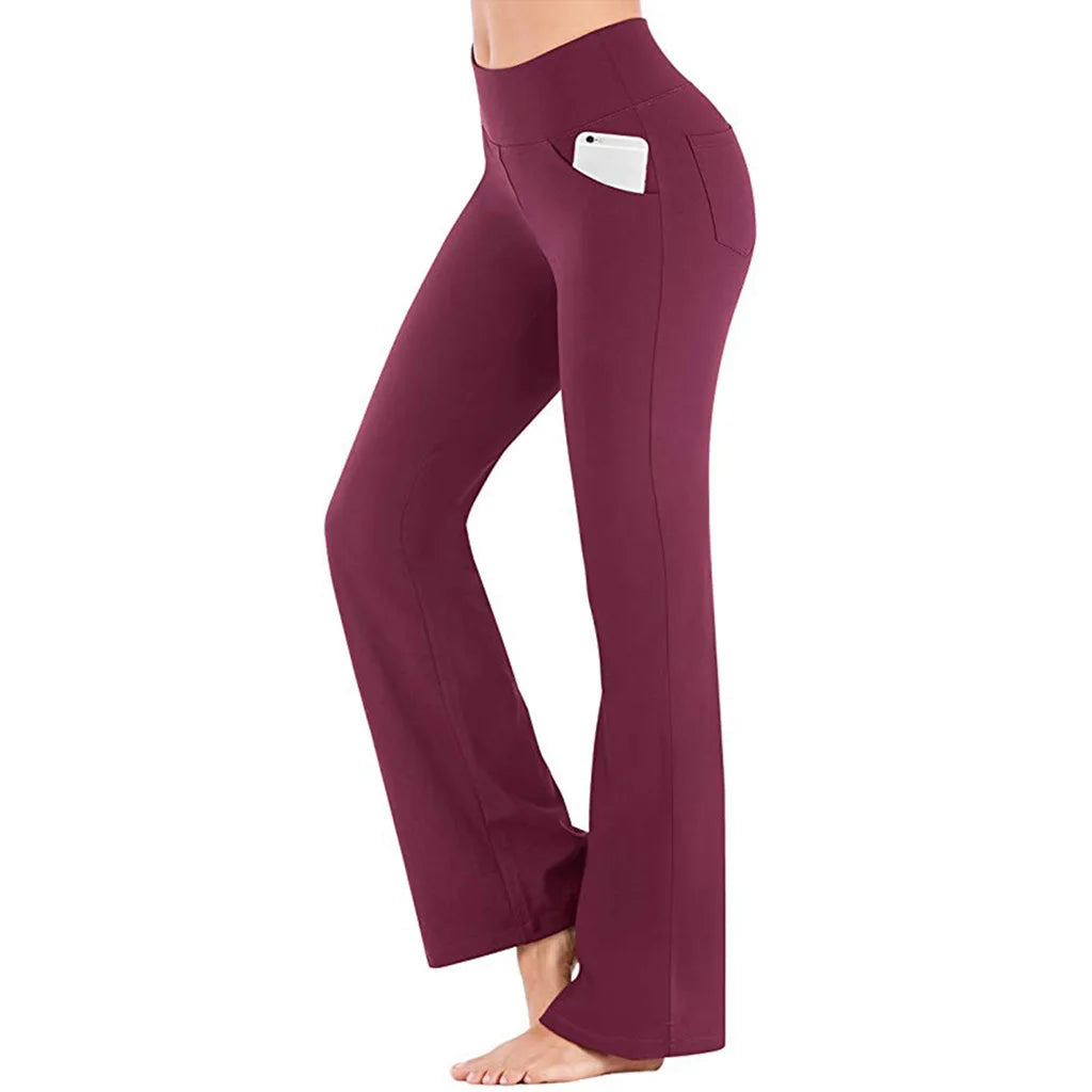 Damen Bootcut Hose mit hohem Bund und Taschen für Sport & Freizeit