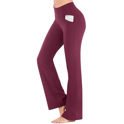Damen Bootcut Hose mit hohem Bund und Taschen für Sport & Freizeit