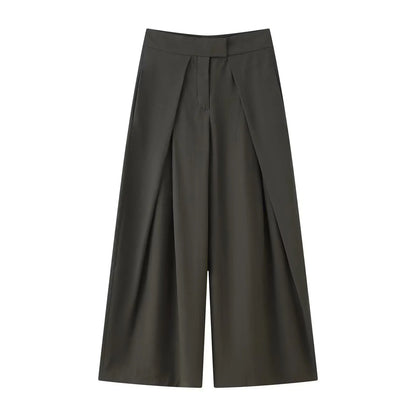 Damen Weite Culotte Hose mit Falten Kurz Weites Bein