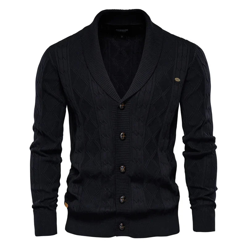 Herren Strickjacke Cardigan mit Schalkragen & Rautenmuster
