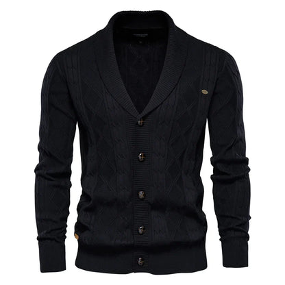 Herren Strickjacke Cardigan mit Schalkragen & Rautenmuster