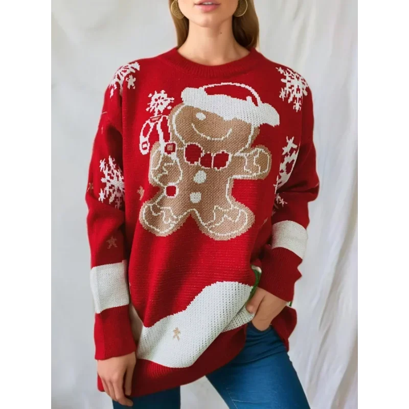 Damen Weihnachtspullover mit Lebkuchenmann-Motiv