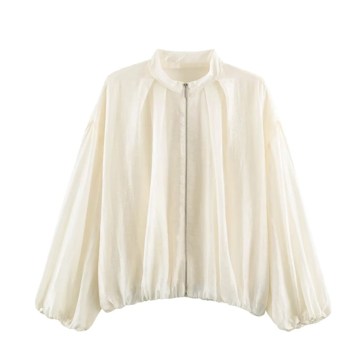 Damen Leichte Jacke mit Reißverschluss und Stehkragen, Puffärmeln