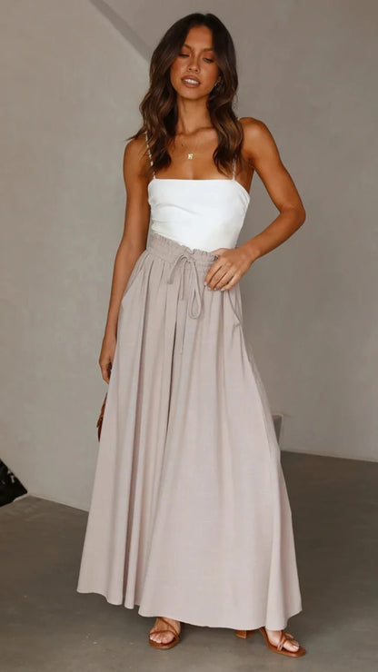 Damen Weite Hose mit Hohem Bund und Kordelzug, Lockere Palazzo-Hose