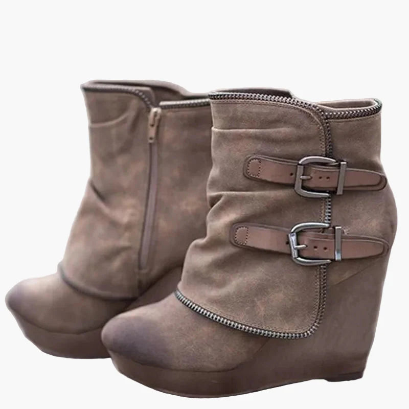 Damen Keilabsatz Stiefeletten mit Schnallen – Modische Boots für Herbst und Winter