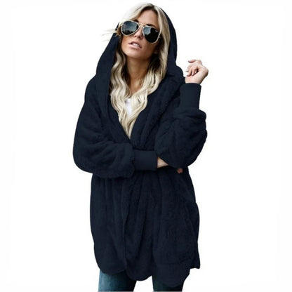 Damen Kuscheliger Teddyfell Cardigan Langarm Offene Vorderseite