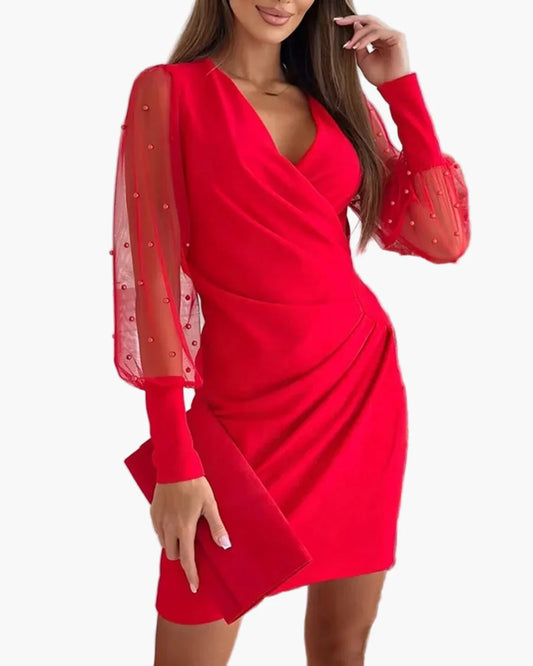 Damen Elegantes Minikleid mit Transparenten Ärmeln – Perfekt für Abend und Events