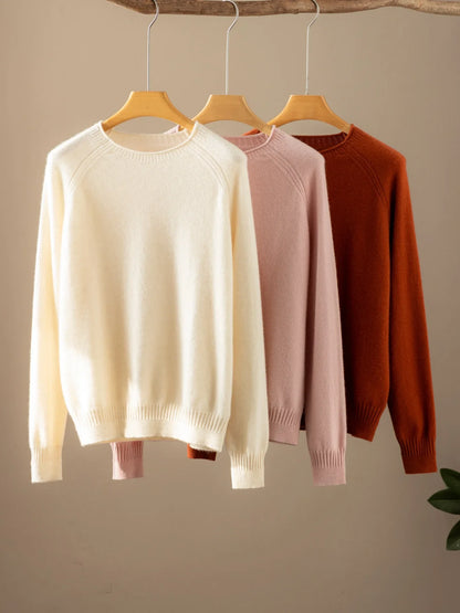 Damen Rundhals Pullover Langarm Feinstrick