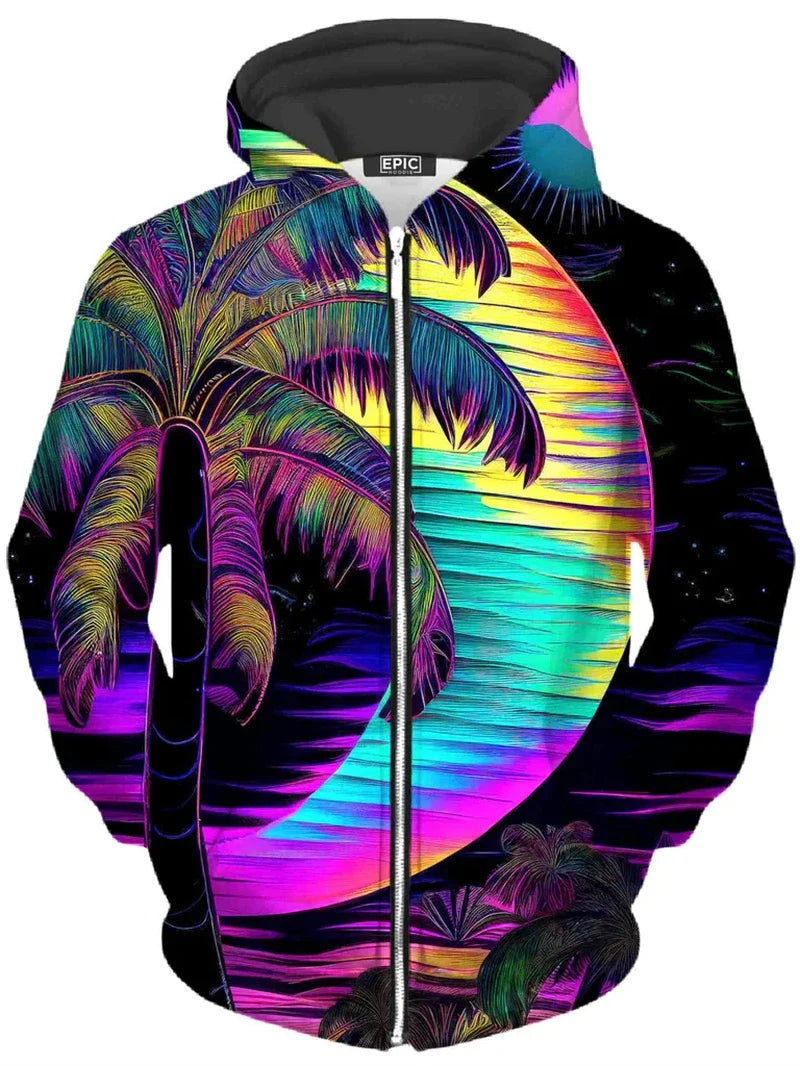 Unisex Reißverschluss Hoodie mit farbigem Baum-Motiv, bunter Print Kapuzenpullover