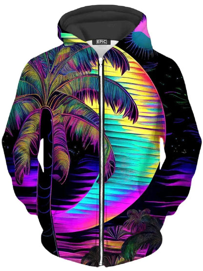 Unisex Reißverschluss Hoodie mit farbigem Baum-Motiv, bunter Print Kapuzenpullover