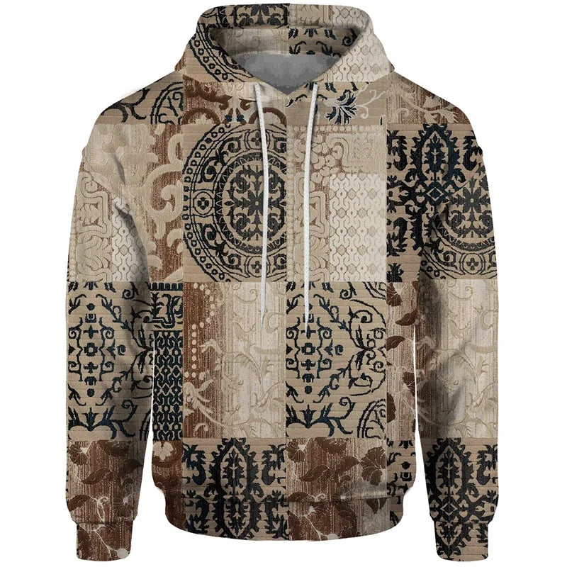 Hoodie Unisex Patchwork Muster Kordelzug Langarm