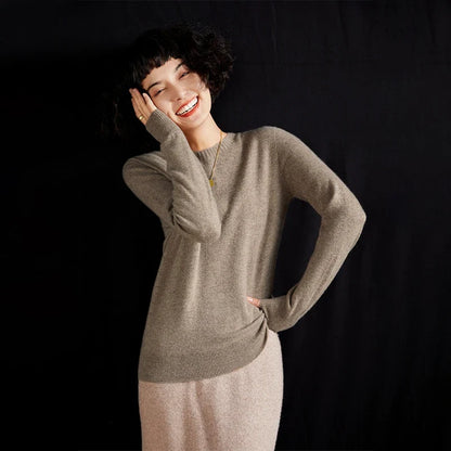 Damen Rundhals Pullover Langarm Basic Strickpullover