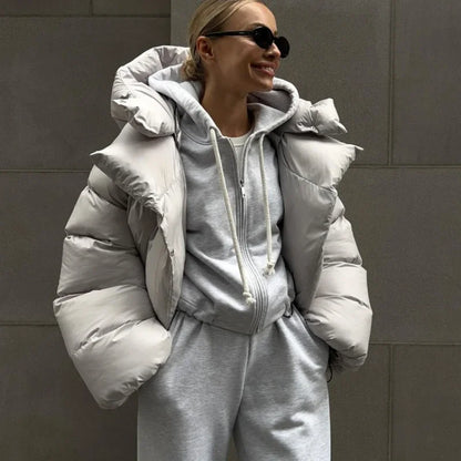 Damen Pufferjacke mit Kapuze – Kurzer Steppmantel