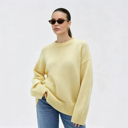 Damen Oversize Rundhals Pullover Langarm Basic Strickpullover
